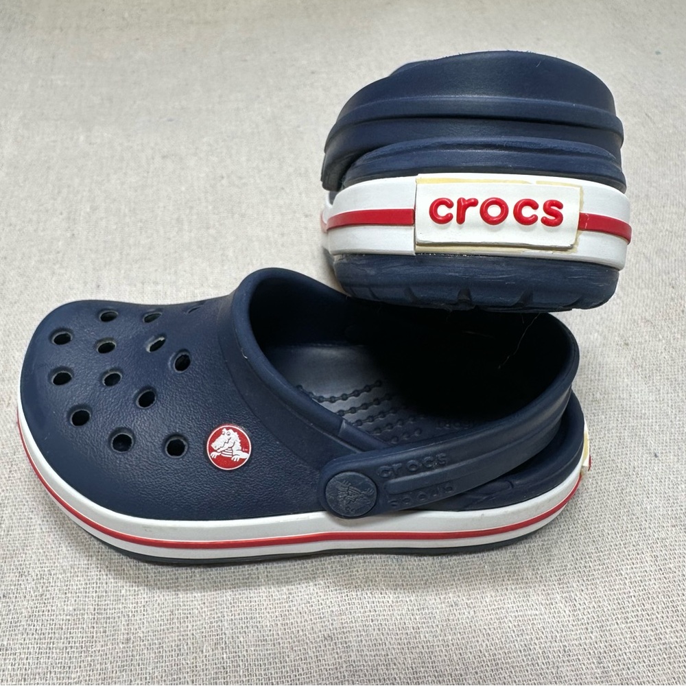 CROCS Crocbrand Clog Slip On Comfy Navy Blue White Red Striped Toddler Size C 7